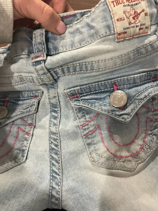 Girls sz 10 “Joey” True Religion Light Blue Distressed Flare Jeans EUC - Picture 4 of 5